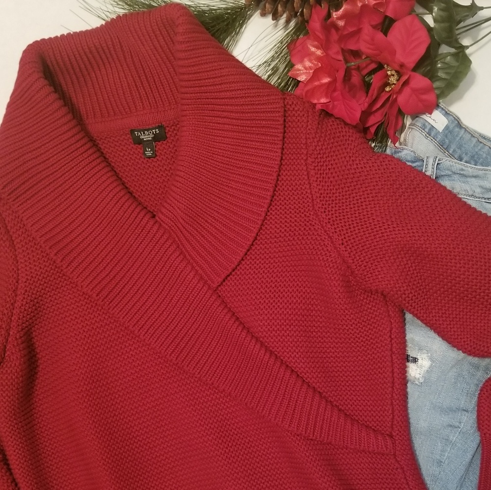 Talbots Chunky Knit Faux Wrap Sweater size Lp